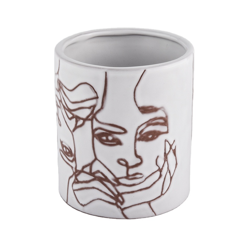 Factory price white people pattern empty decorative cylinder ceramic candle jars