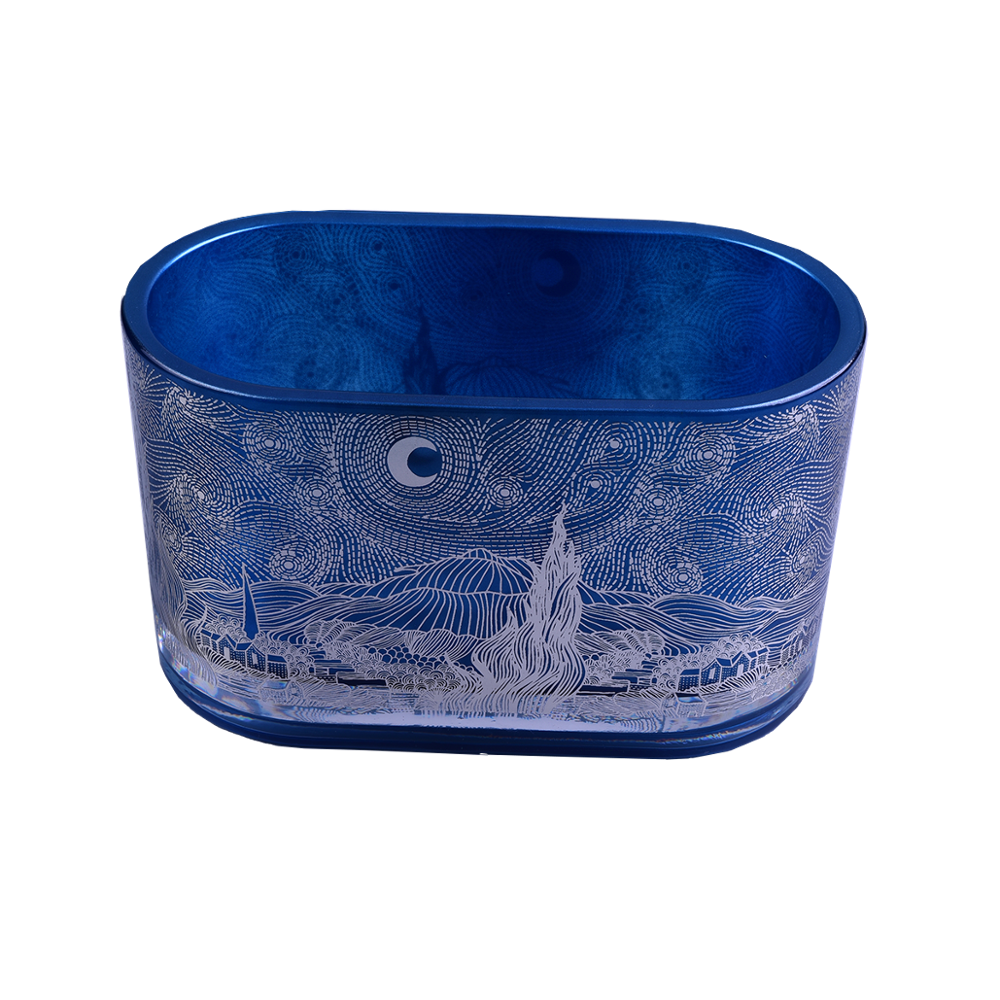 Chinese Custom blue glass candle containers 12oz 14oz