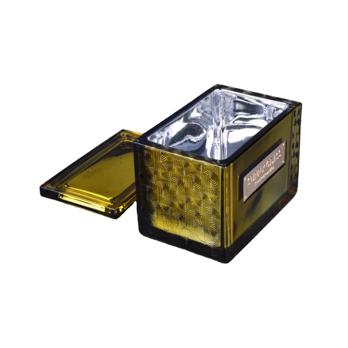 Wholesales luxury spray square gold glass candle holders with lid