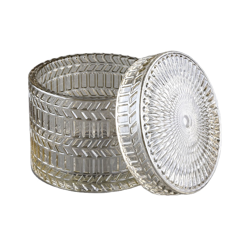 wholesale luxury geo cut candle container glass with glass lid