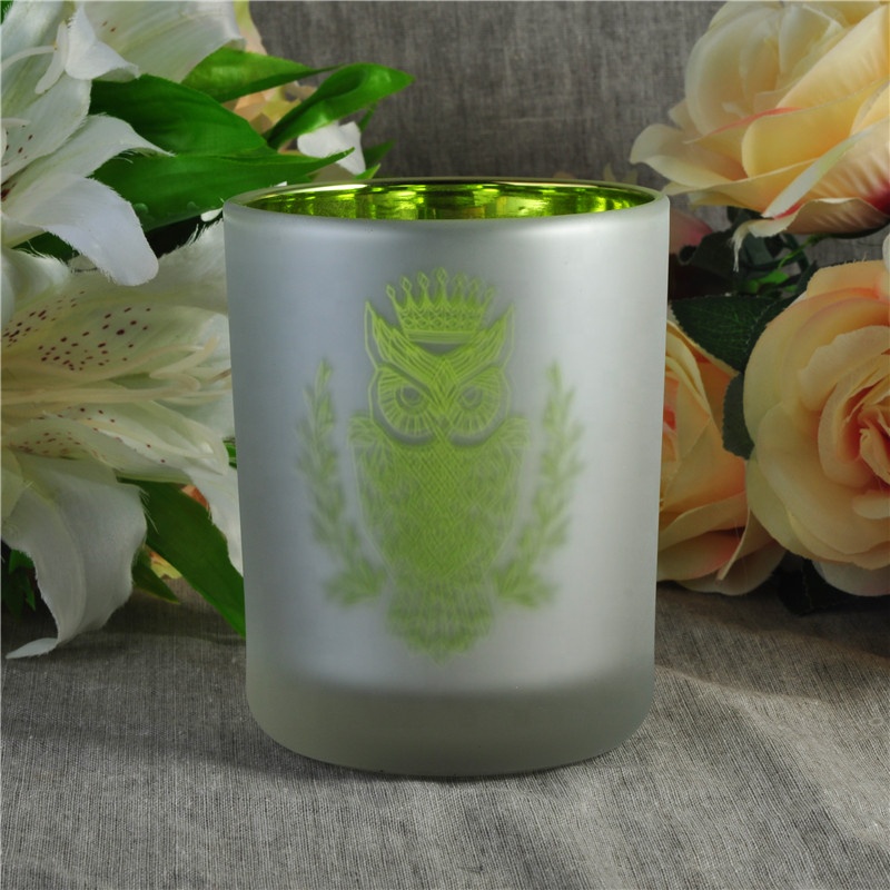 Home decoration color frosted custom glass candle holder 10oz