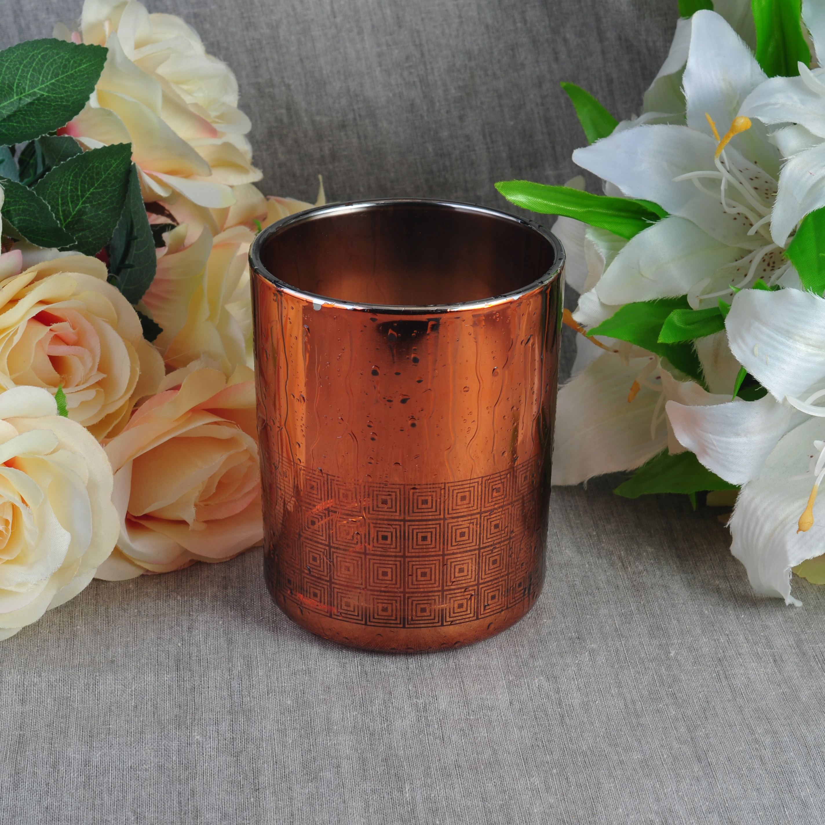 Wholesales logo printing empty electroplated glass candle jar