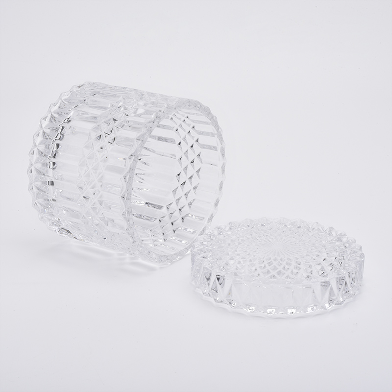 Diamond-cut glass candle holders with glass lids