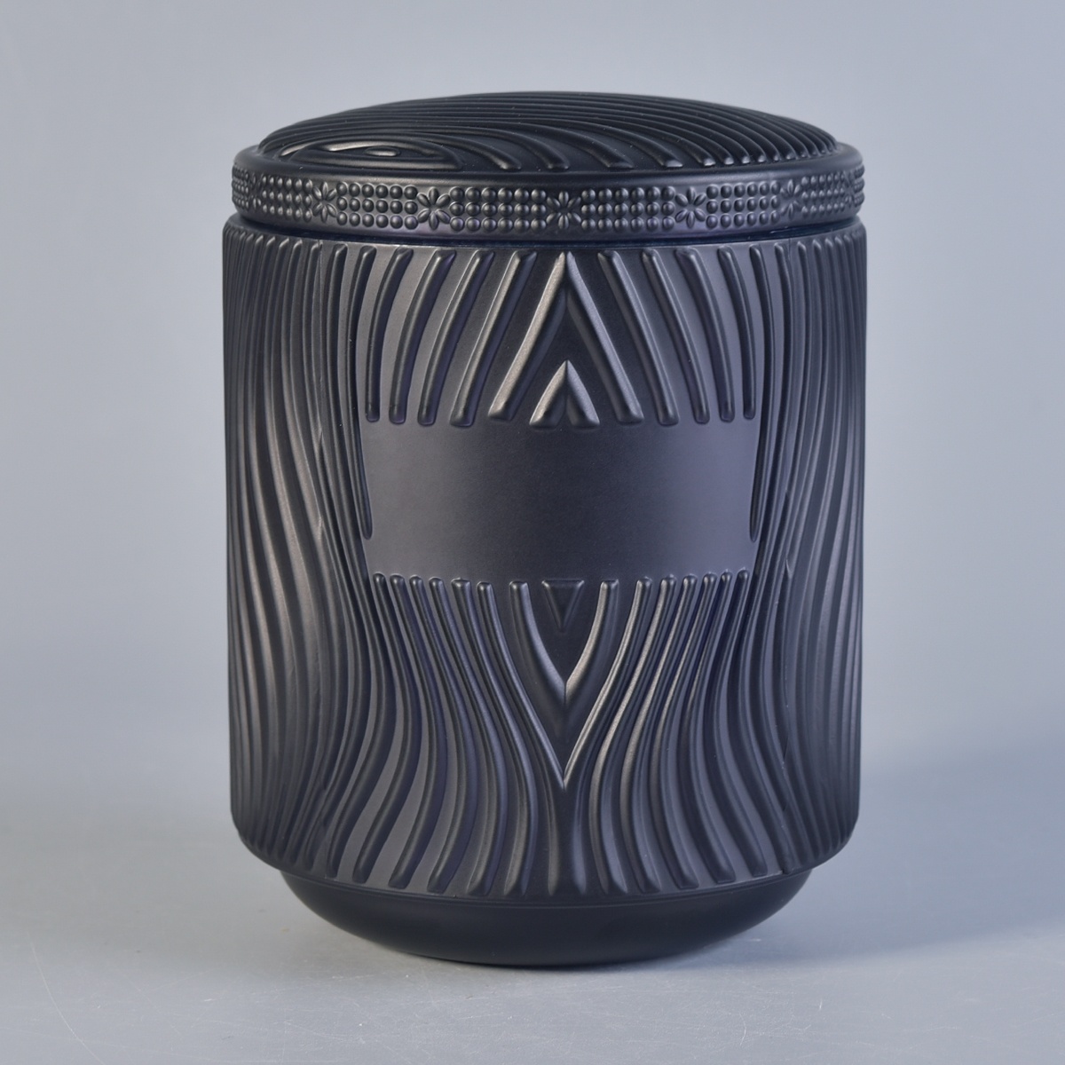 Wholesales logo printing black matte glass candle jar with lid