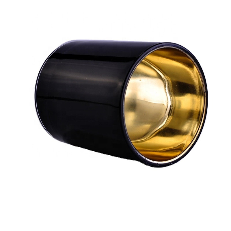Black and gold color glass candle jars for wholesale