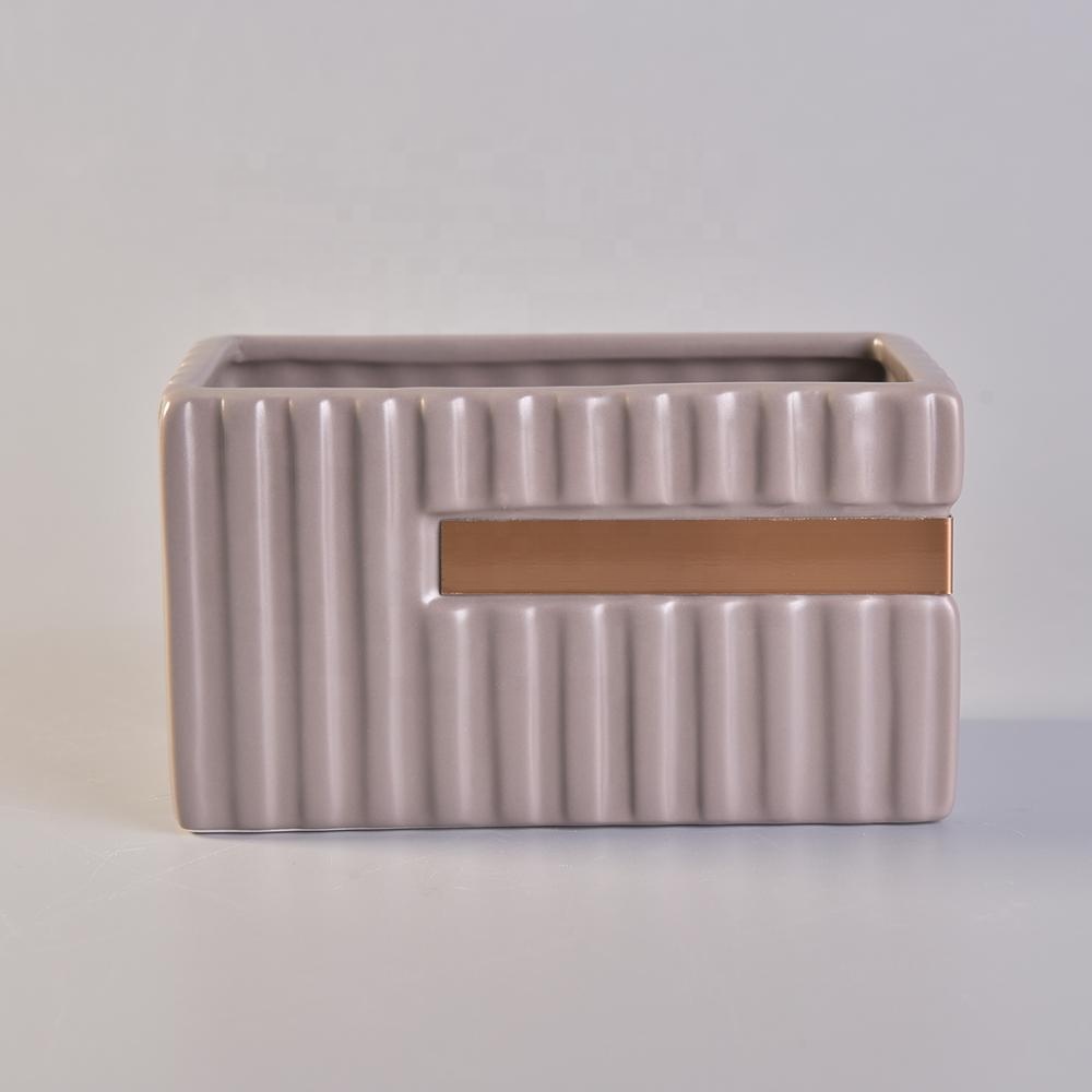 Wholesales antique square brown candle jar ceramic 8oz 10oz 12oz