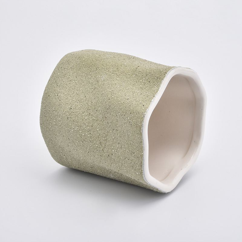 Green Sand Effect Ceramic Candle Containers  for Home Decor Soy Wax Candlestick
