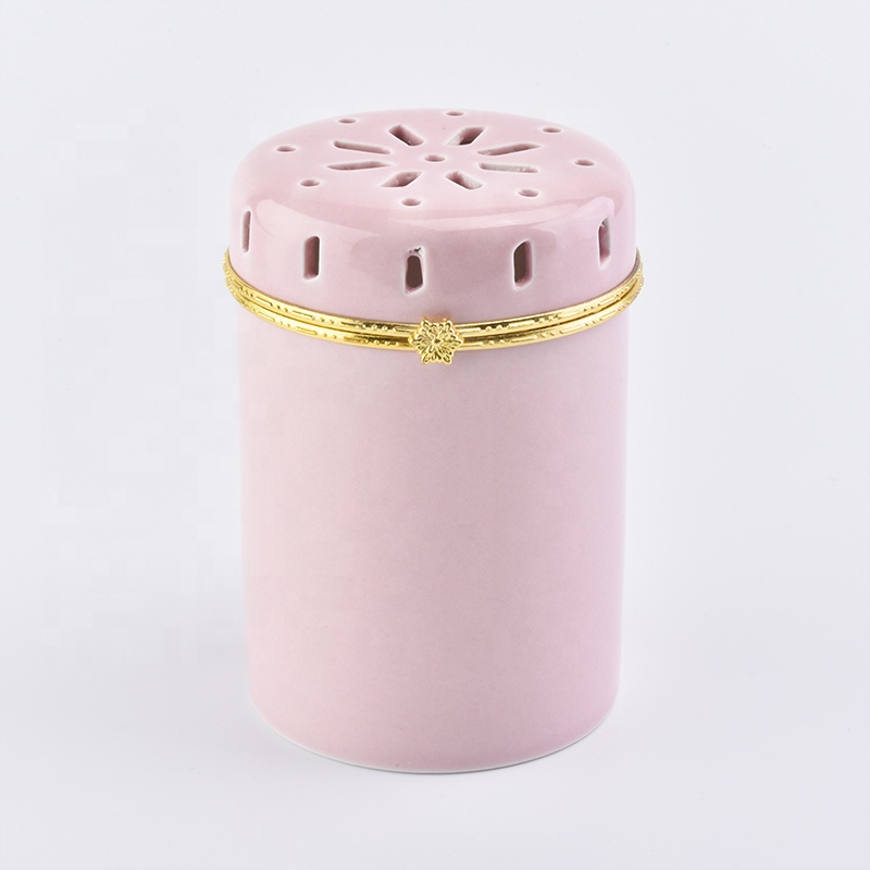 Pink ceramic candle holders for home decor with lid in bulk