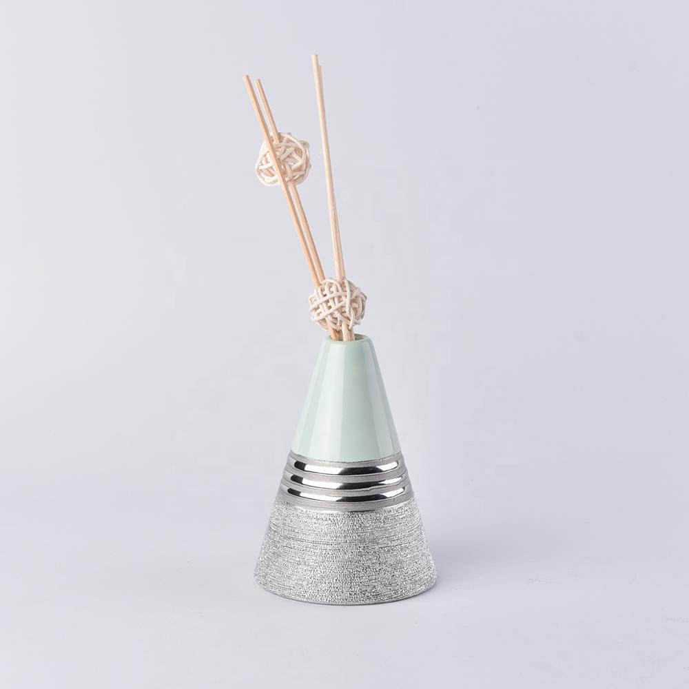 Vintage silver Triangle oil essential reed diffuser ceramic bottle