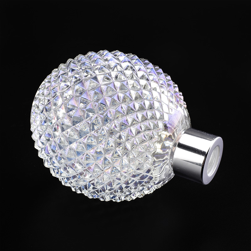 320ml iridescent round glass diffuser bottles with diamend pattern design