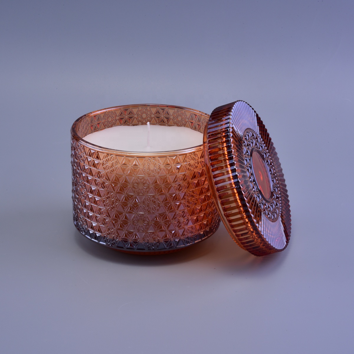 Sunny glassware crystal luxury snow design glass candle jars with lids