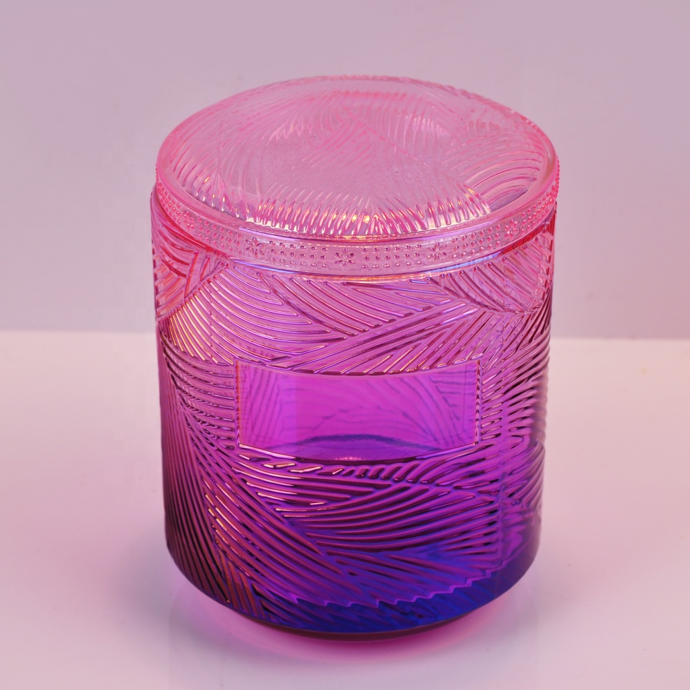 Colored custom luxury iridescent lotus glass candle holder with lids