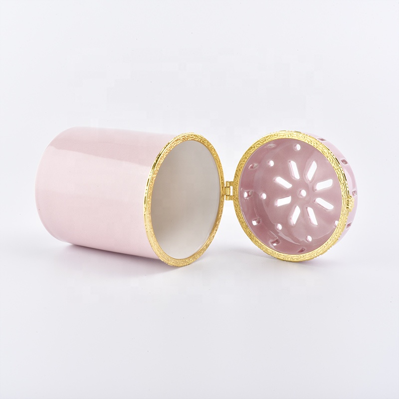Pink ceramic candle holders for home decor with lid in bulk