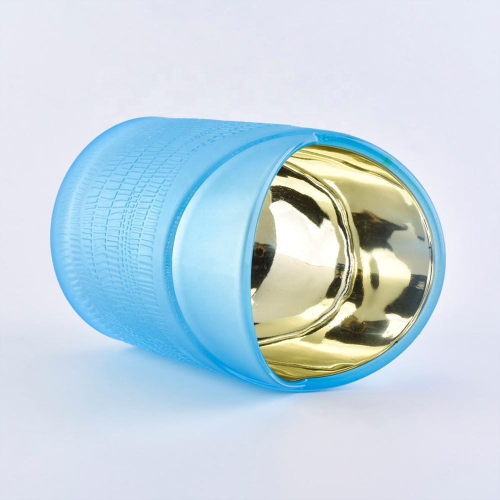 Wholesales Unique blue electroplated glass candle jars in bulk