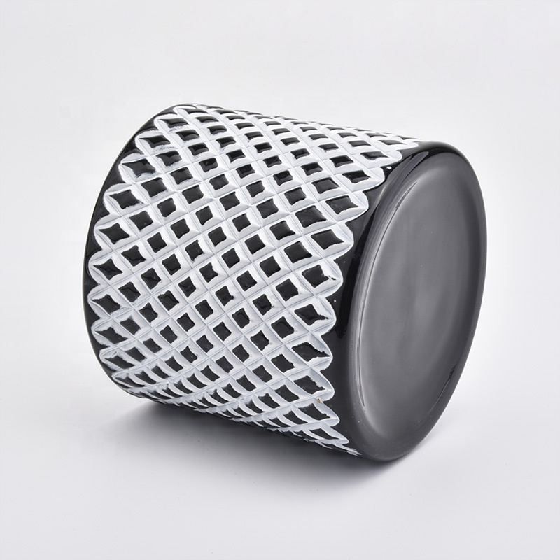 600ml grid glass candle jars for home decor candle holder decor