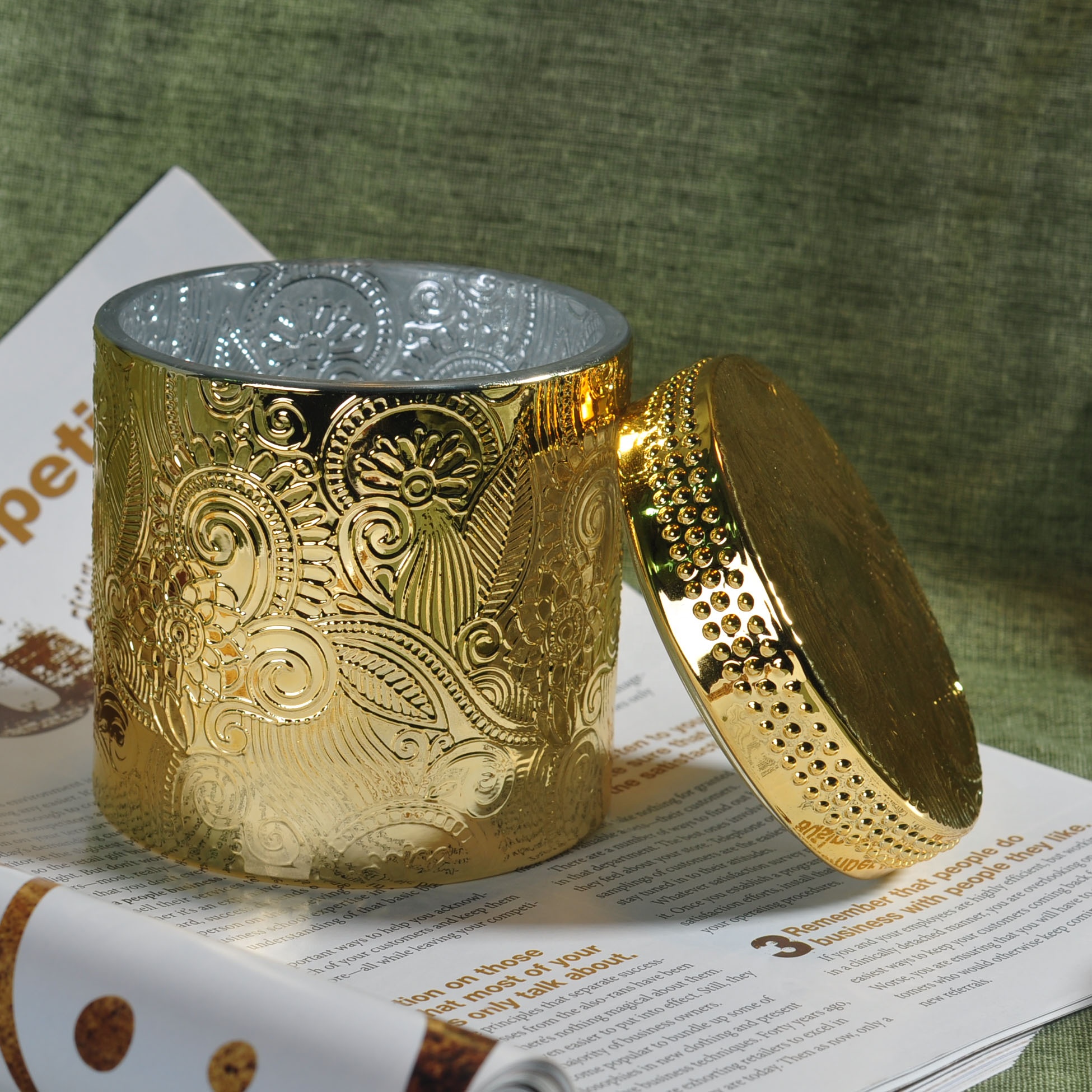 8oz 10oz 12oz Wholesales custom gold luxury candle holder glass with lids