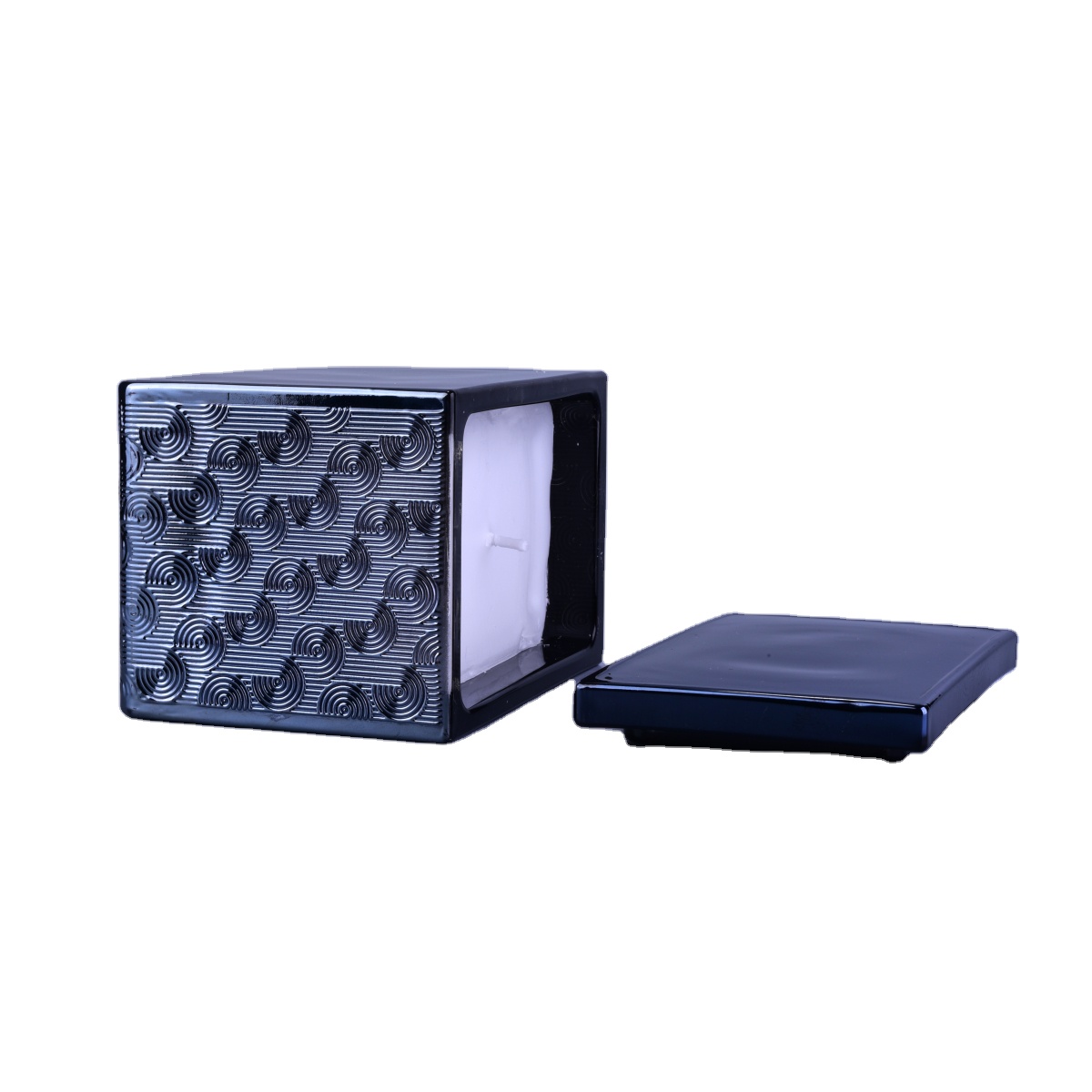 Sunny luxury square dark blue scented glass candle holders with lids 10oz 20oz