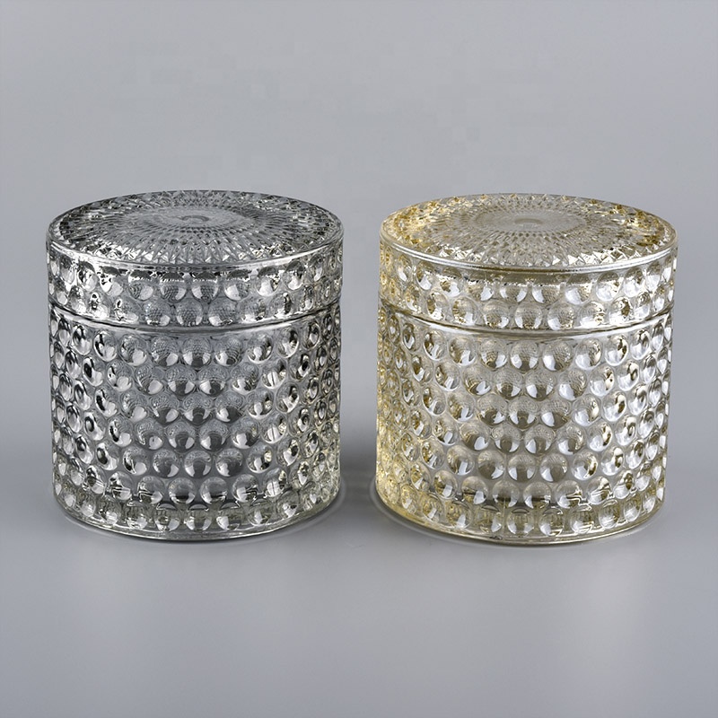 wholesale geo cut candle jar glass with glass lids