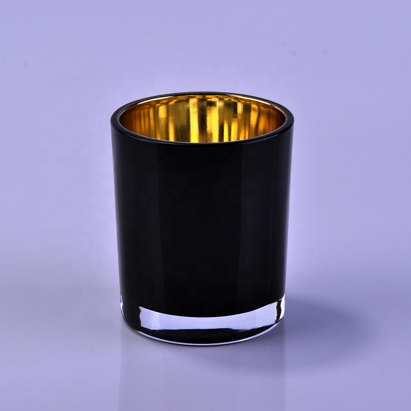 Black and gold color glass candle jars for wholesale