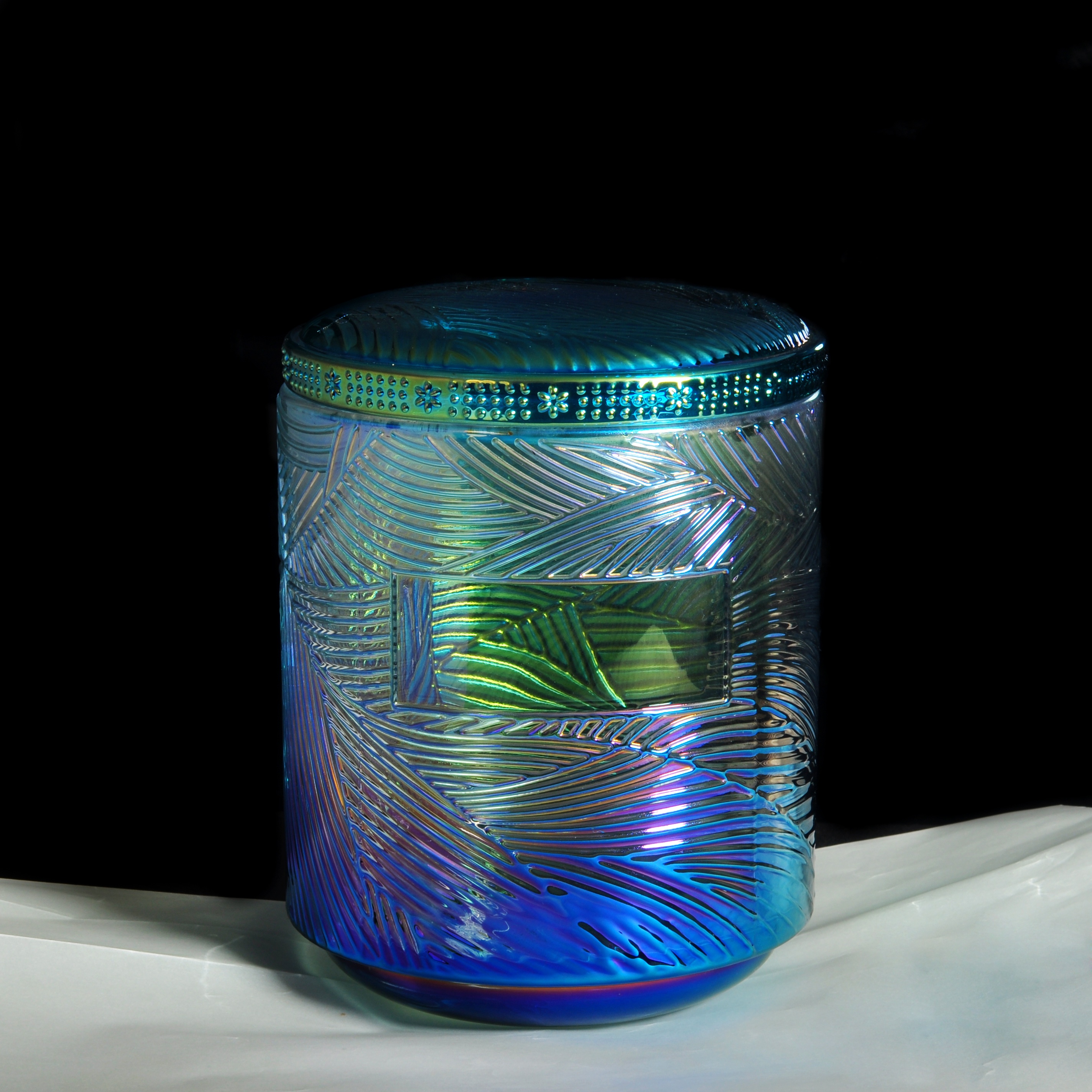 8oz 10oz 12oz luxury Christmas crystal iridescent votive glass candle holders with lid