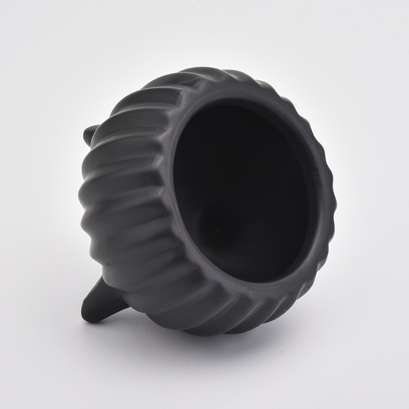8oz Glaze Black Ceramic Jar Ceramic Candle Vessel with Stand