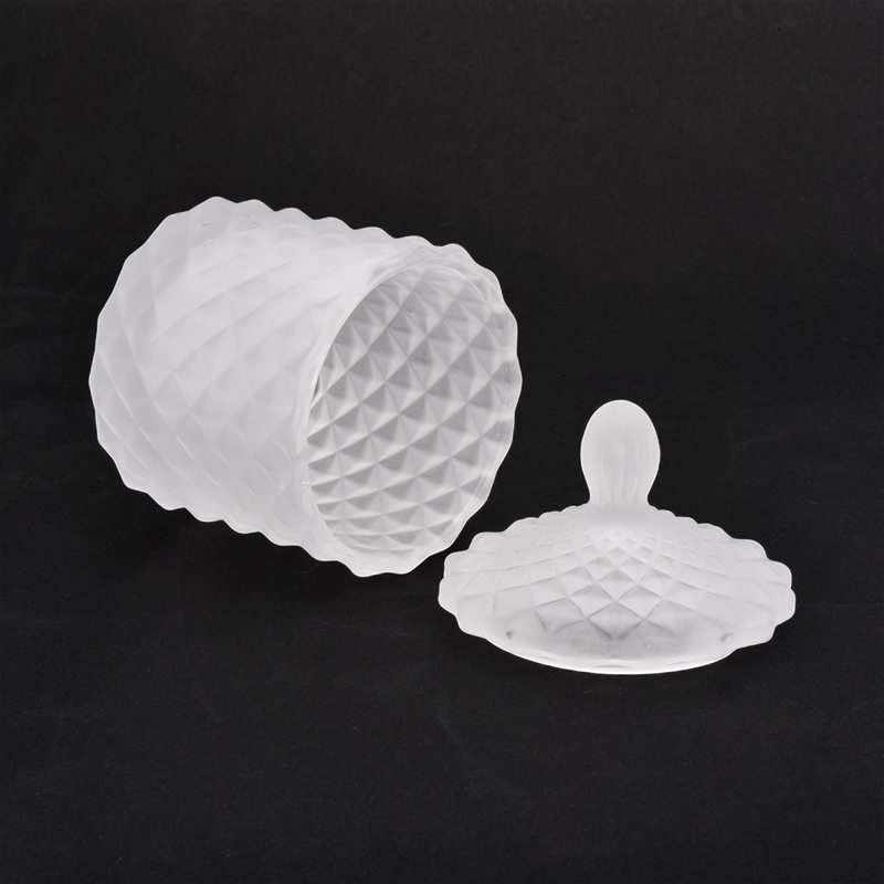 luxury diamond-cut pure glass candle holders with lids