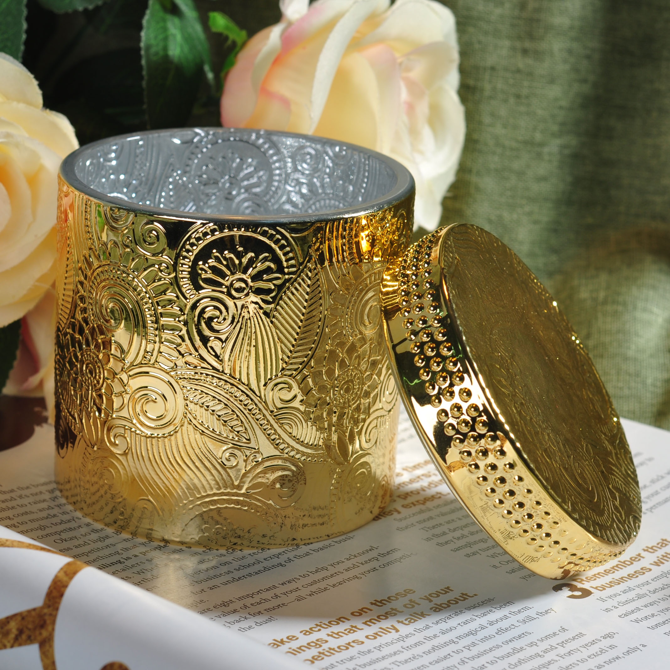8oz 10oz 12oz Wholesales custom gold luxury candle holder glass with lids