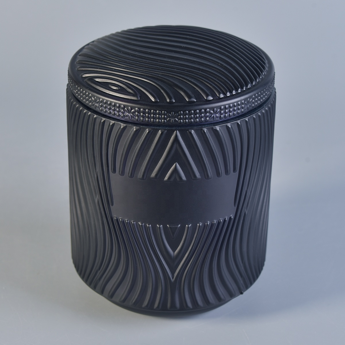 Wholesales logo printing black matte glass candle jar with lid