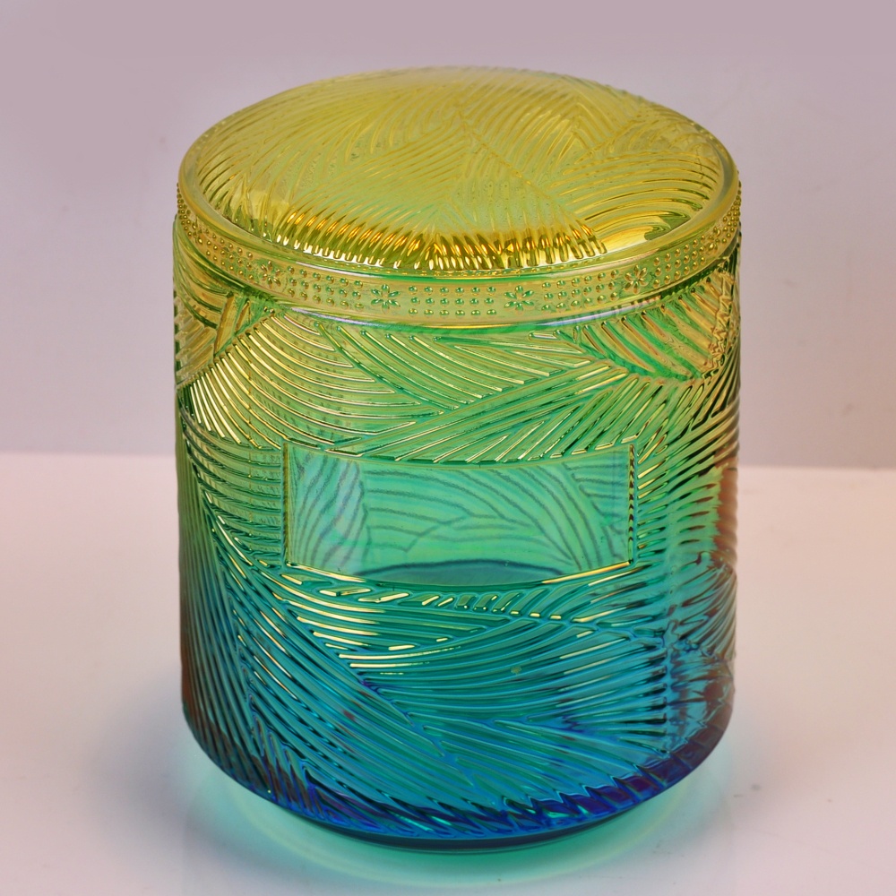 Colored custom luxury iridescent lotus glass candle holder with lids
