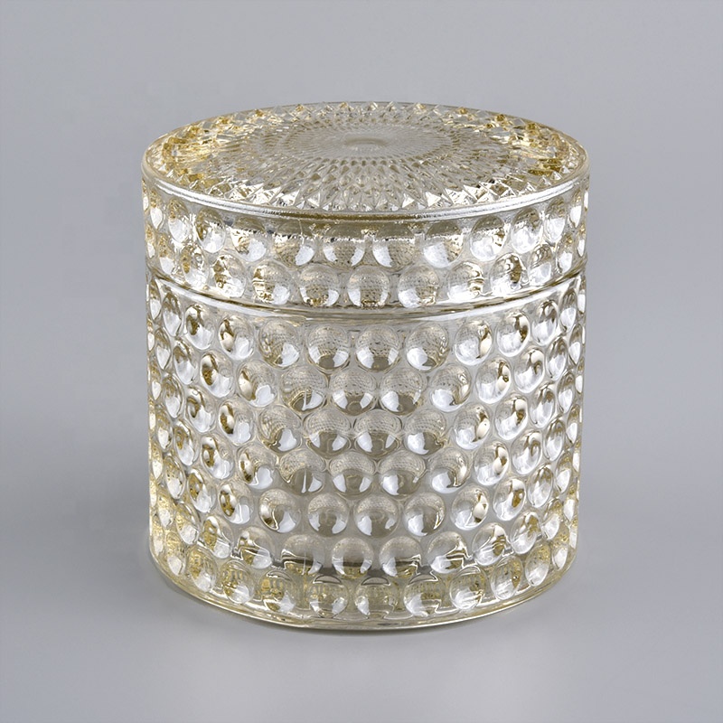 wholesale geo cut candle jar glass with glass lids