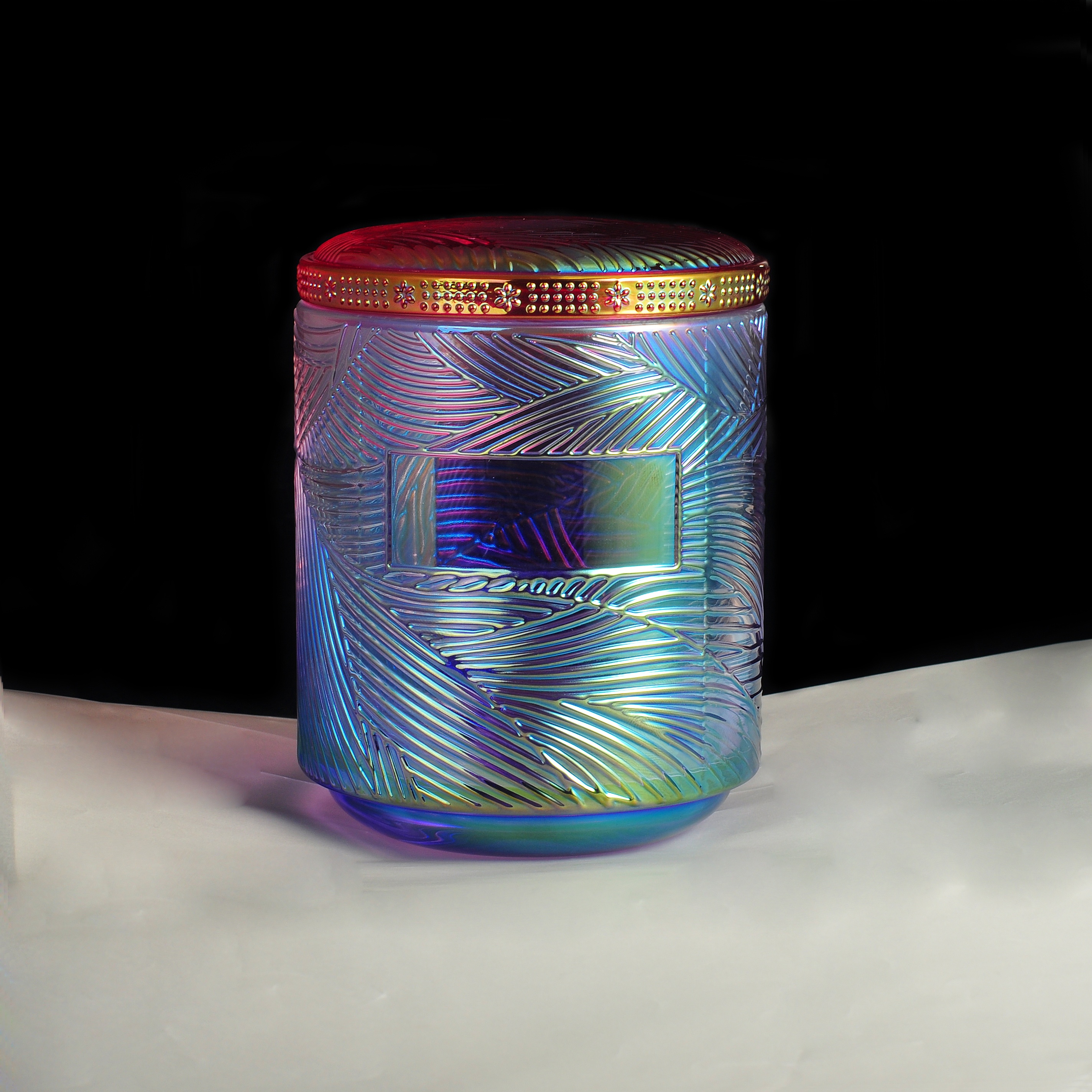 8oz 10oz 12oz luxury Christmas crystal iridescent votive glass candle holders with lid