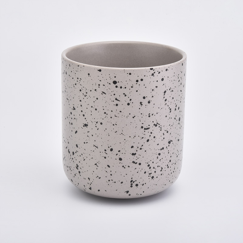 12oz spot pattern grey ceramic candle holders for home decorations