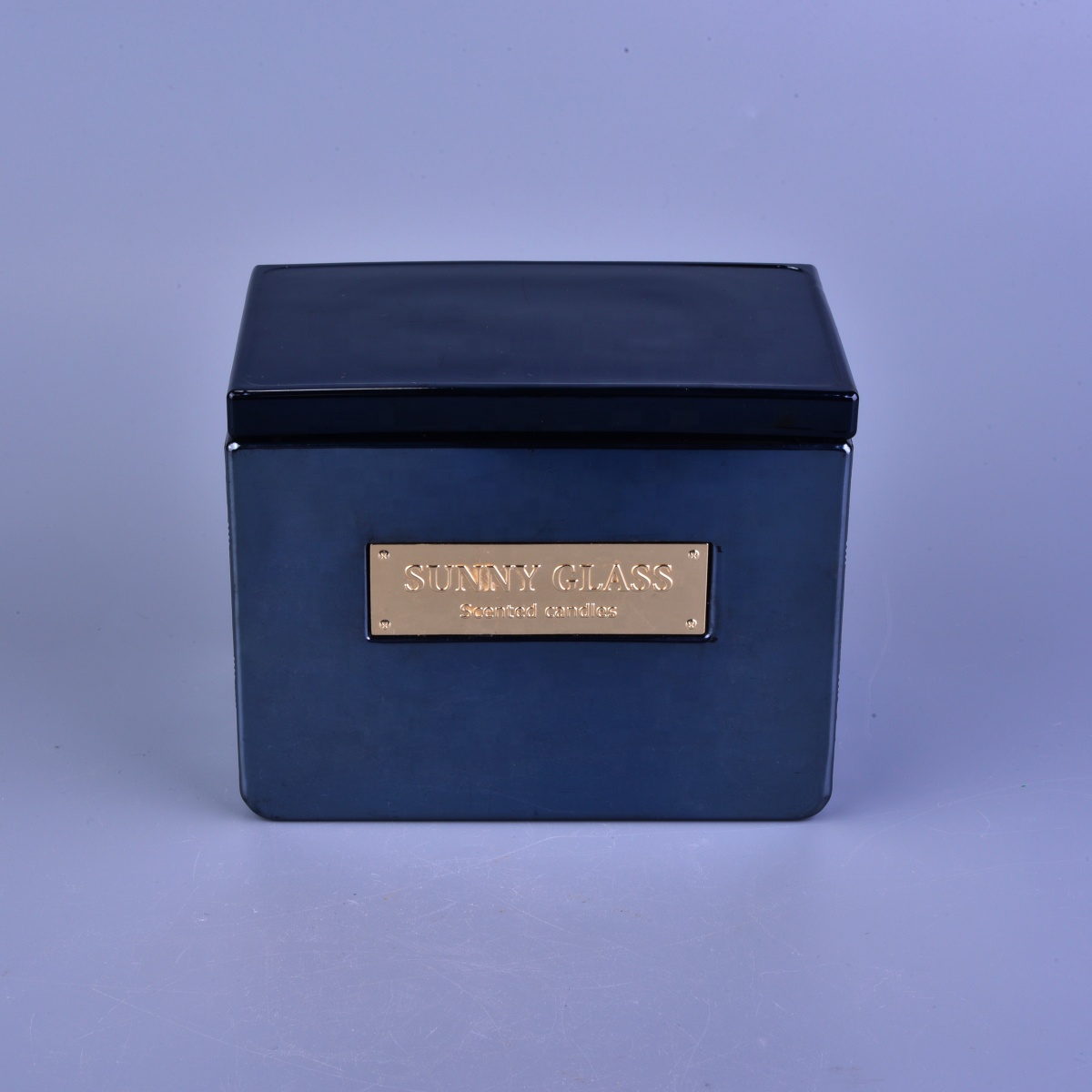 Sunny luxury square dark blue scented glass candle holders with lids 10oz 20oz