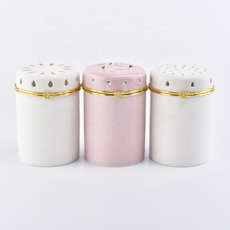 Pink ceramic candle holders for home decor with lid in bulk