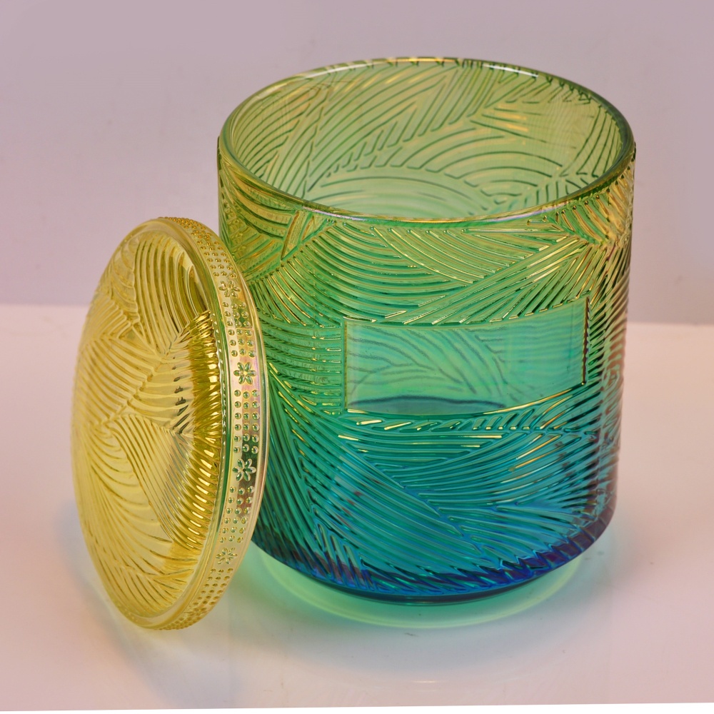Colored custom luxury iridescent lotus glass candle holder with lids