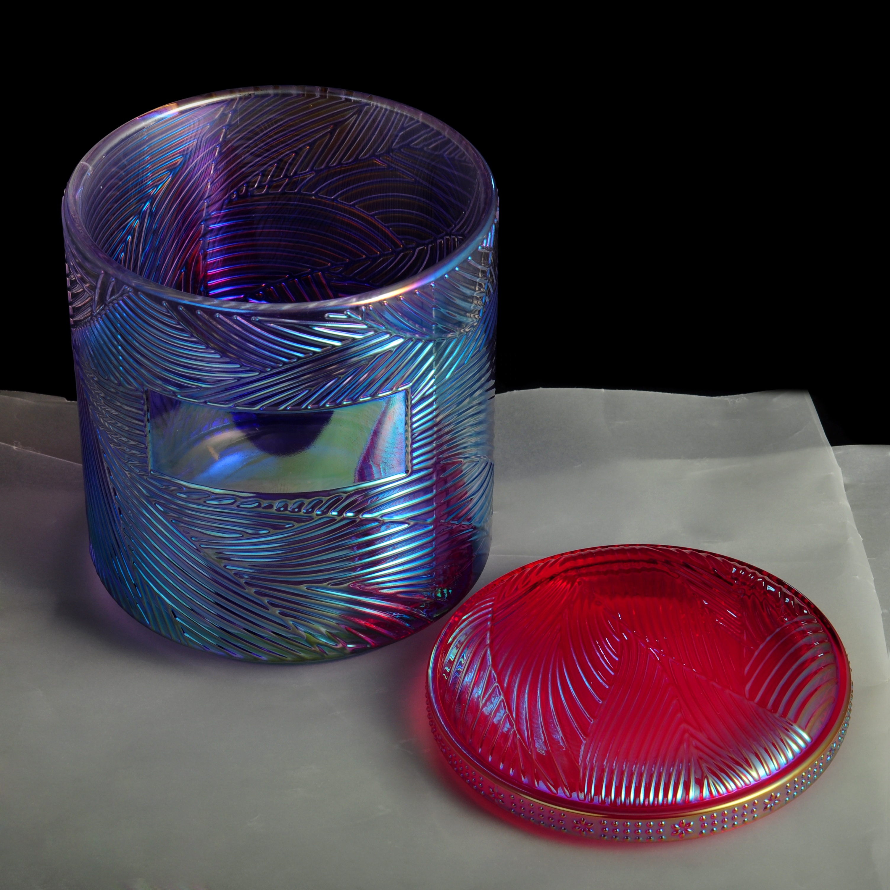 8oz 10oz 12oz luxury Christmas crystal iridescent votive glass candle holders with lid