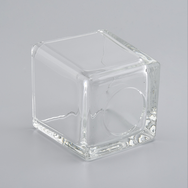 16oz square hotel decoration high-white transparent glass candle holder