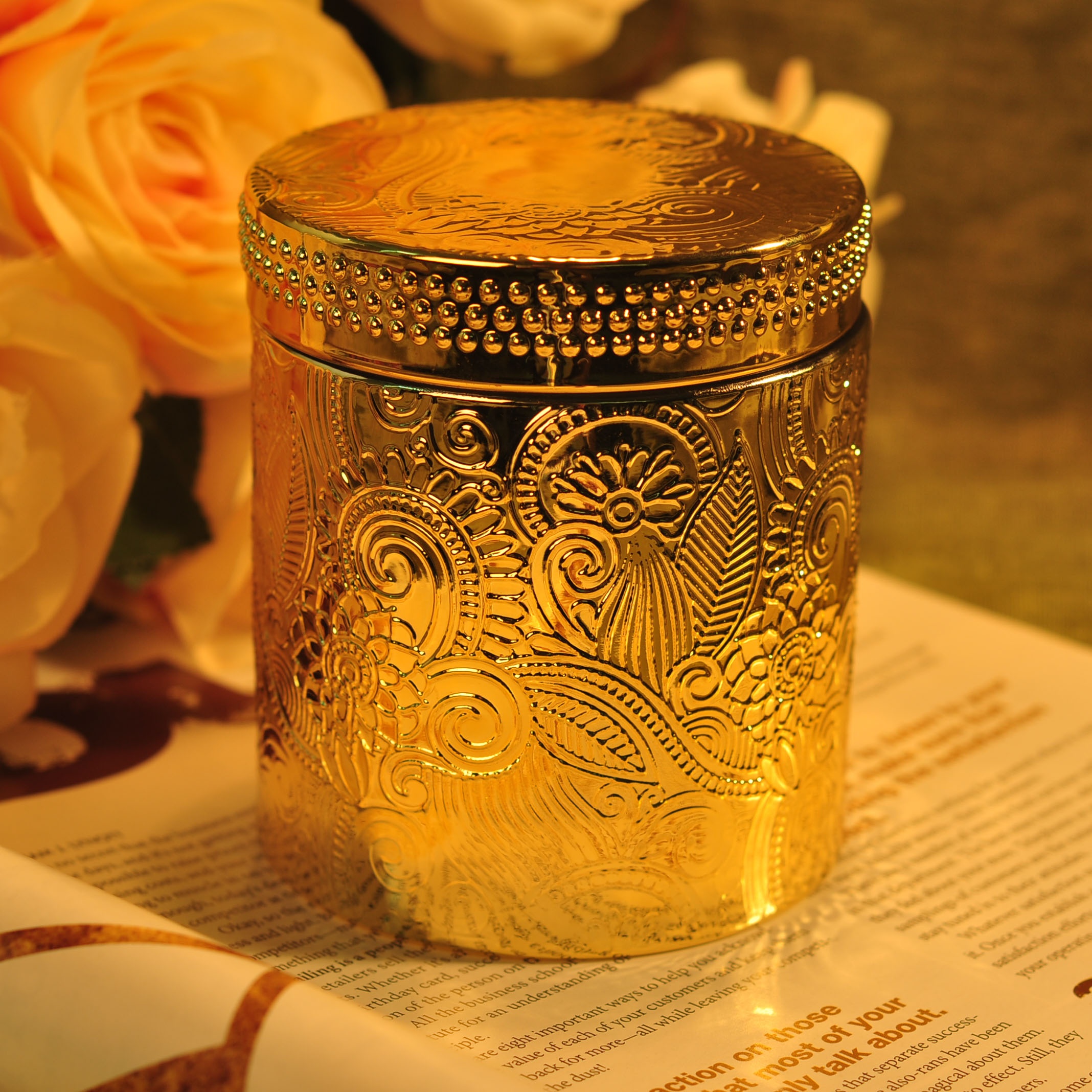 8oz 10oz 12oz Wholesales custom gold luxury candle holder glass with lids