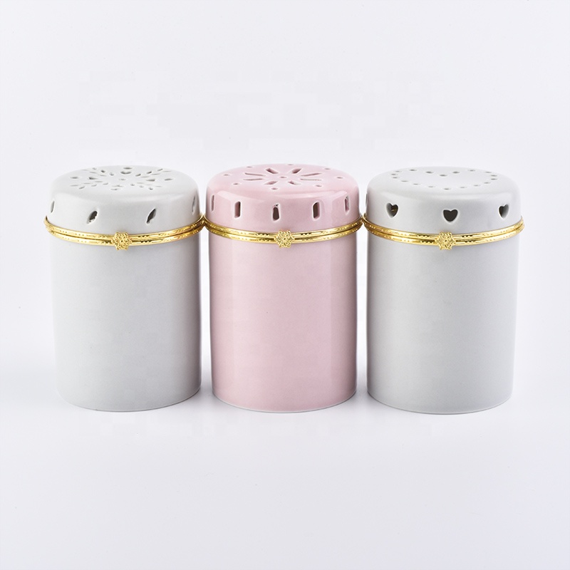 Pink ceramic candle holders for home decor with lid in bulk