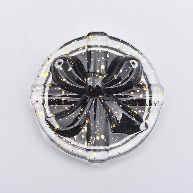 Black round glass candle holder with lid home decor