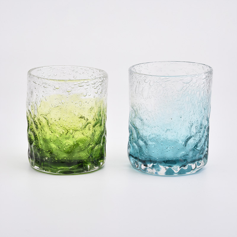 8oz bubble pattern aqua green glass candle jar for home decorations