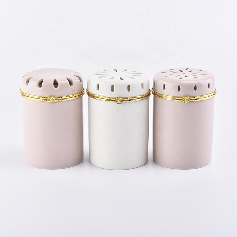 Pink ceramic candle holders for home decor with lid in bulk
