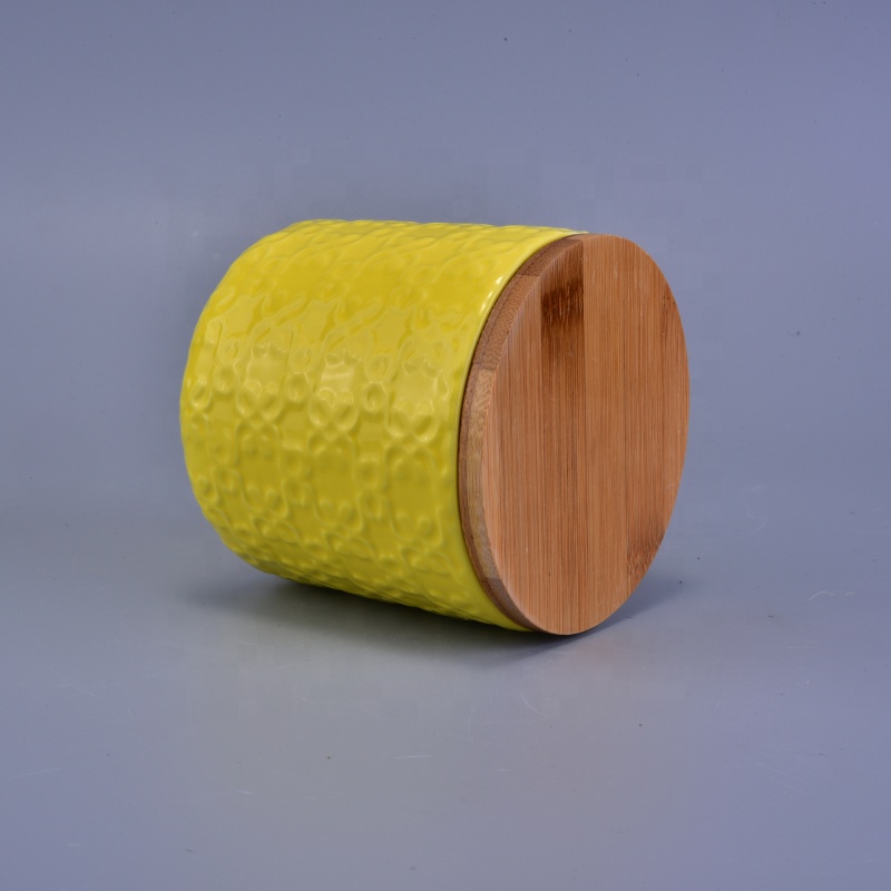 Luxury coloured ceramic candle jar with wood lid