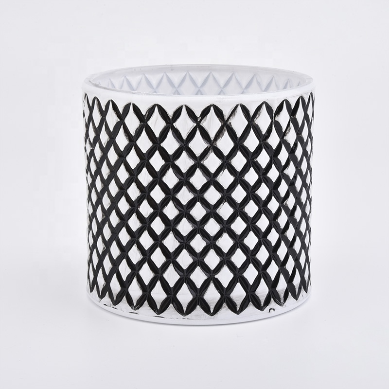 600ml grid glass candle jars for home decor candle holder decor