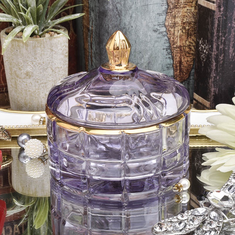 Luxury round votive long glass candle holders with lid