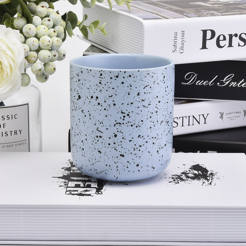 new blue dots ceramic candle jar
