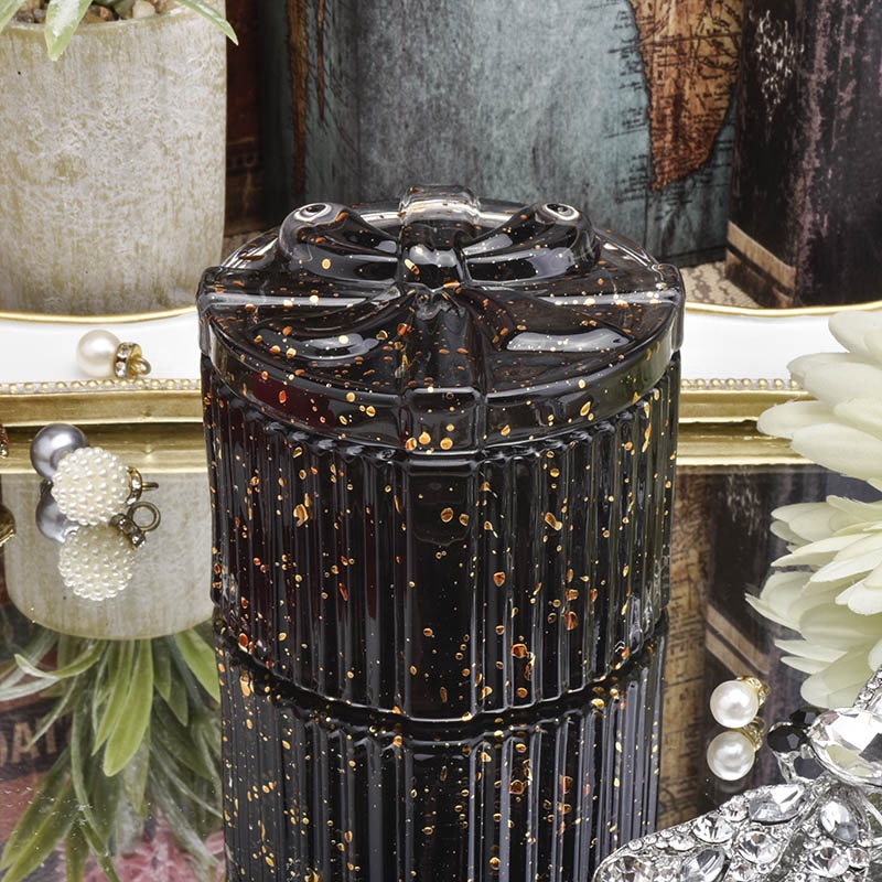 Black round glass candle holder with lid home decor