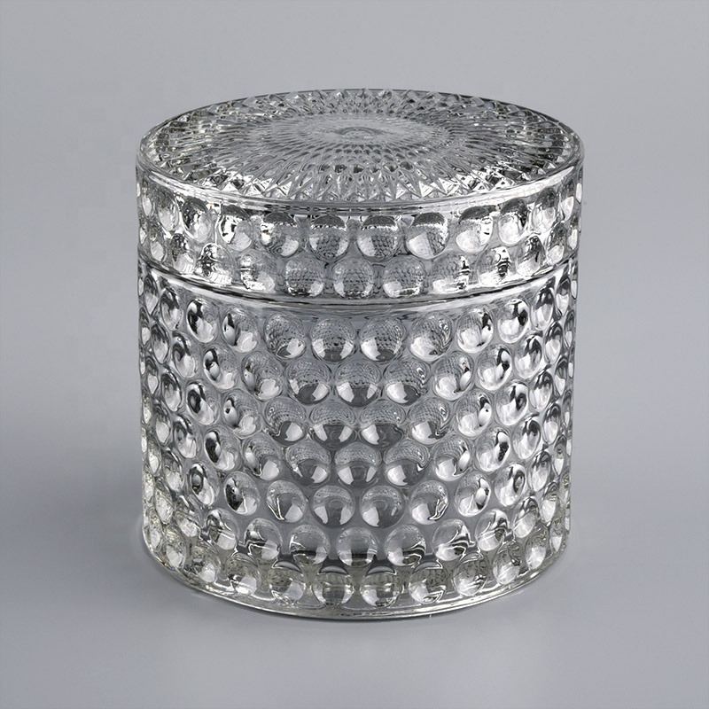 wholesale luxury geo cut candle container glass with glass lid