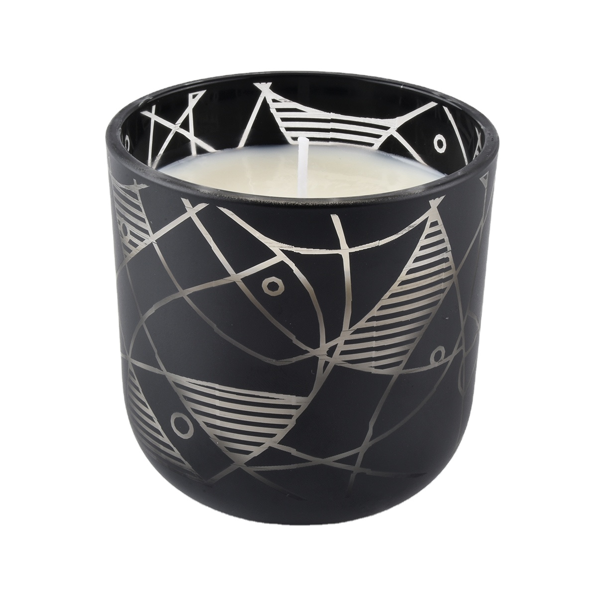 Matte black glass candle jars with laser engraving pattern