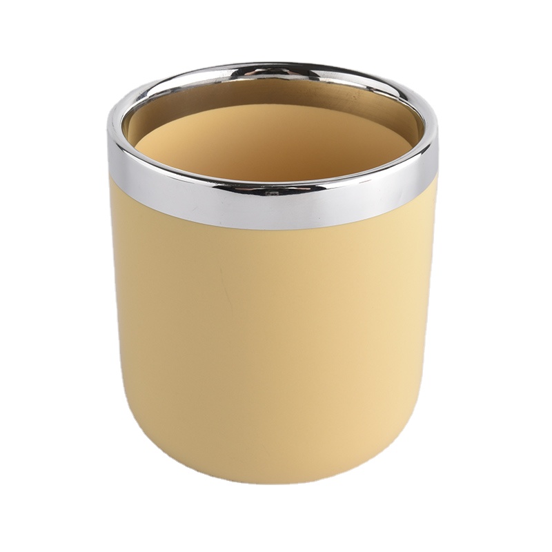 wholesale glazing color ceramic candle jars with silver rim